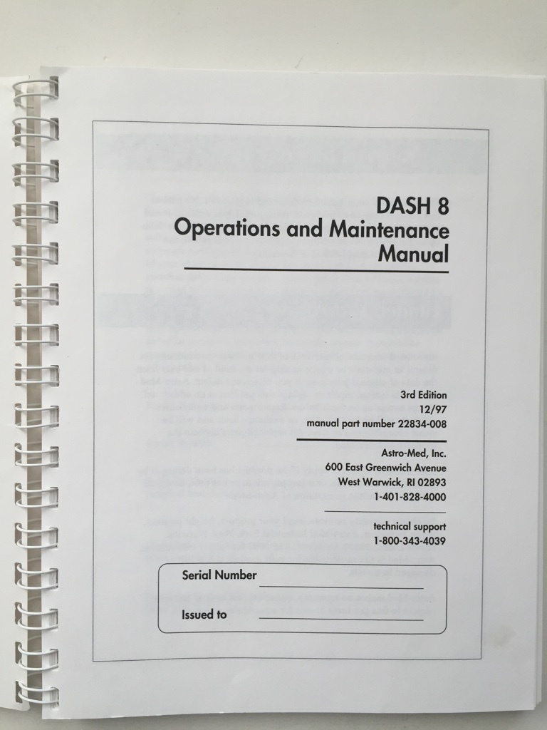 Astro-Med DASH 8 Operations & Maintenance Manual P/N 22834-008 | eBay