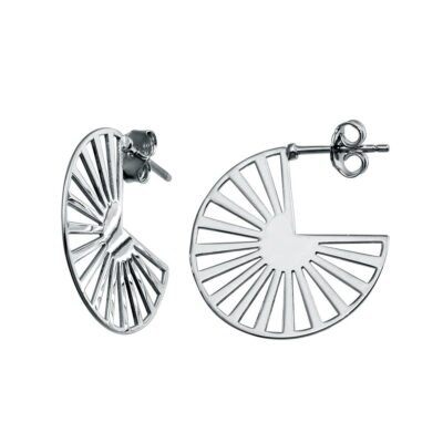 Sterling Silver Semi Hoop Fan Design Stud Earrings