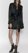 NWT Zara Black Satin Effect Blazer Belted Jacket Coat w/ Sash Sz M 4661/205