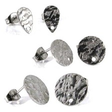 20 Textured Silver 304 Surgical Stainless Steel Stud Earring Findings with Backs