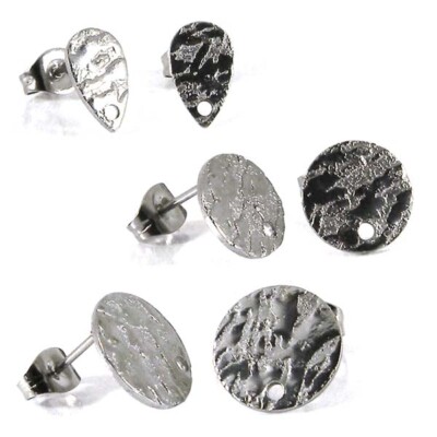 20 Textured Silver 304 Surgical Stainless Steel Stud Earring Findings with Backs