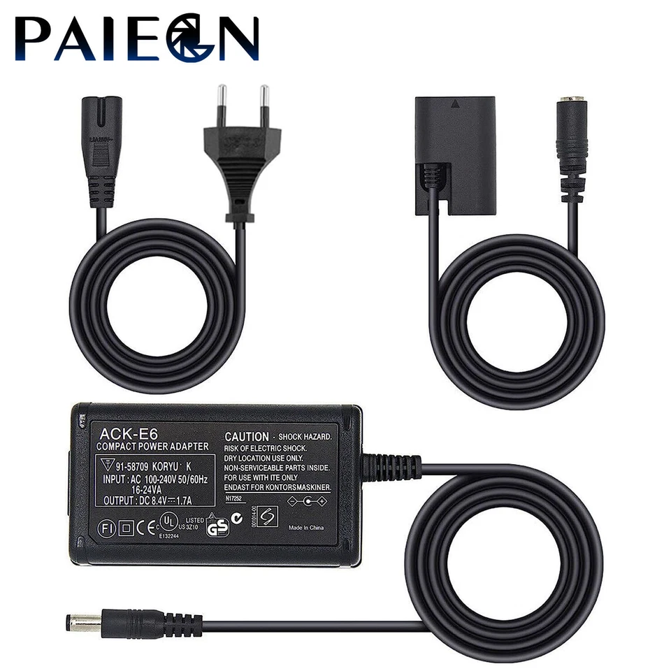PAIEGN ACK-E6 Netzteil LP-E6 Dummy Akku DR-E6 Koppler für Canon EOS 5D 6D 80D 90D R71
