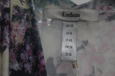 Robe ERDEM Veronica - Taille Petite, Motif Floral Rose Et Vert, En Coton Extensible - Taille US 4/6/8 (UK 8/10/12)