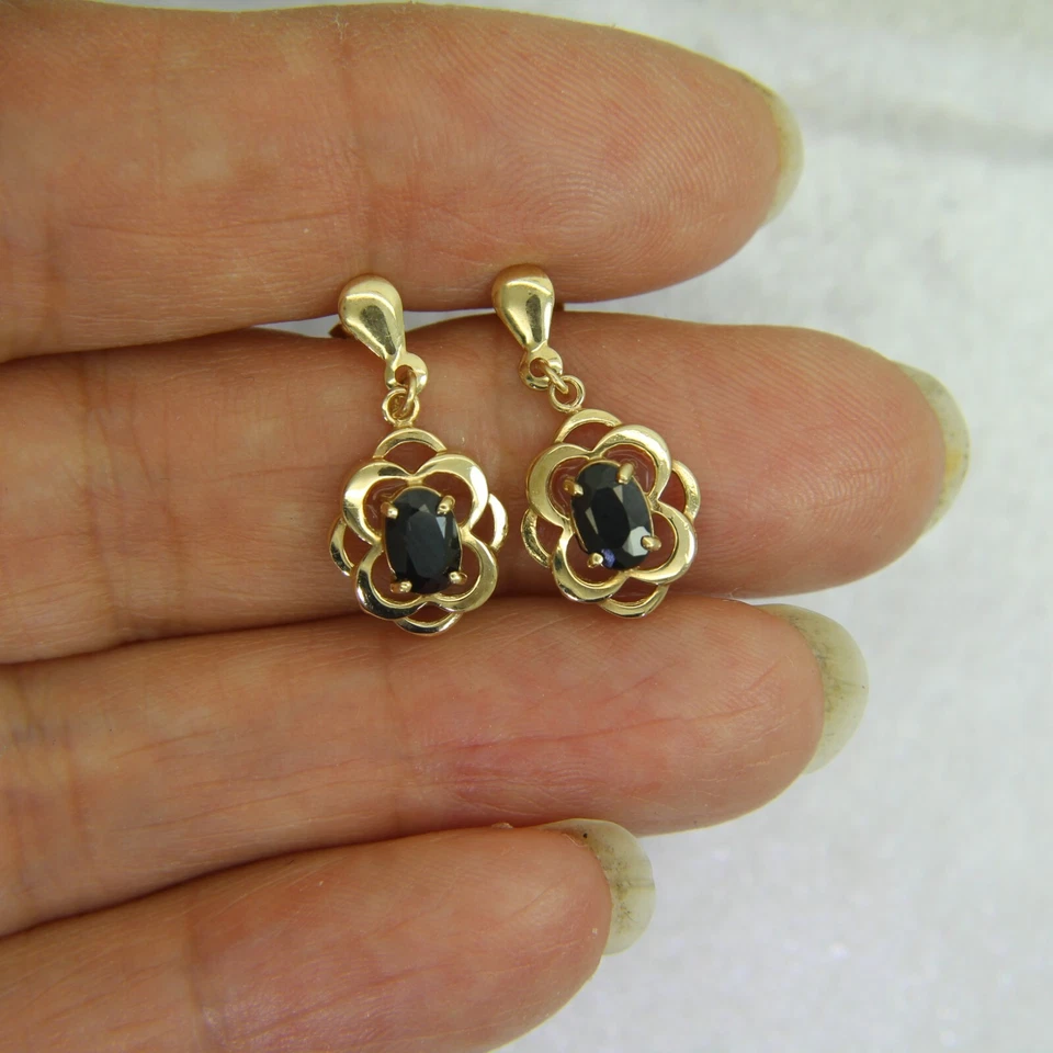 9ct Gold Natural Sapphire Drop Earrings - Image 3 of 4