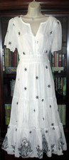 NWT J Gee White Black Embroidery Tiered Lined Smocked Peasant Dress sz PL, PXL
