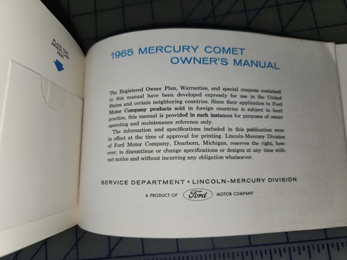 1965 Mercury Comet Owners Manual Original - Picture 2 of 2