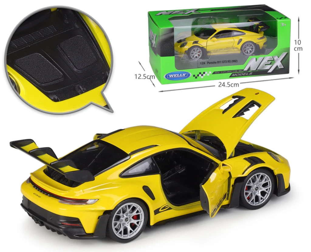 WELLY 1:24 Yellow 911 992 GT3 RS Racing Sports Model Diecast