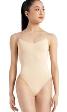 Women  s Capezio Camisole Leotard w/ Clear Adjustable Straps Nude Medium NWT