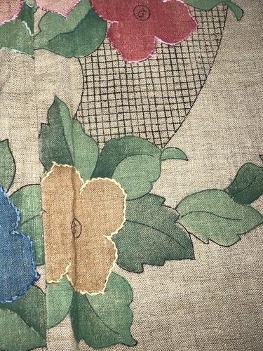 Vtg unfinished emb'y printed floral pattern on dark tan 19"x21" for pillow cover - Picture 3 of 12