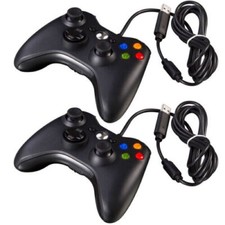 2 X CONTROLLER JOYSTICK XBOX 360 JOYPAD COMPATIBILE PC CAVO USB BIANCO NERO FILO