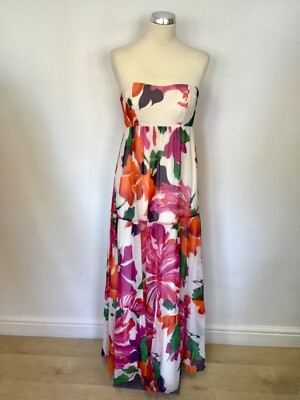 COAST SILK WHITE & MULTI COLOURED FLORAL PRINT MAXI DRESS SIZE 8 | eBay