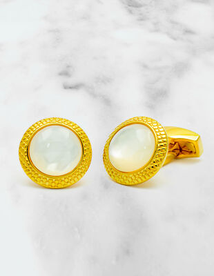 Tateossian Bullseys White MOP Gold Plated Manschettenknöpfe /// RegEUR320