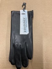 Womens Classic  Black Leather Fleece Lined Gloves By Totes Isotoner size Medium