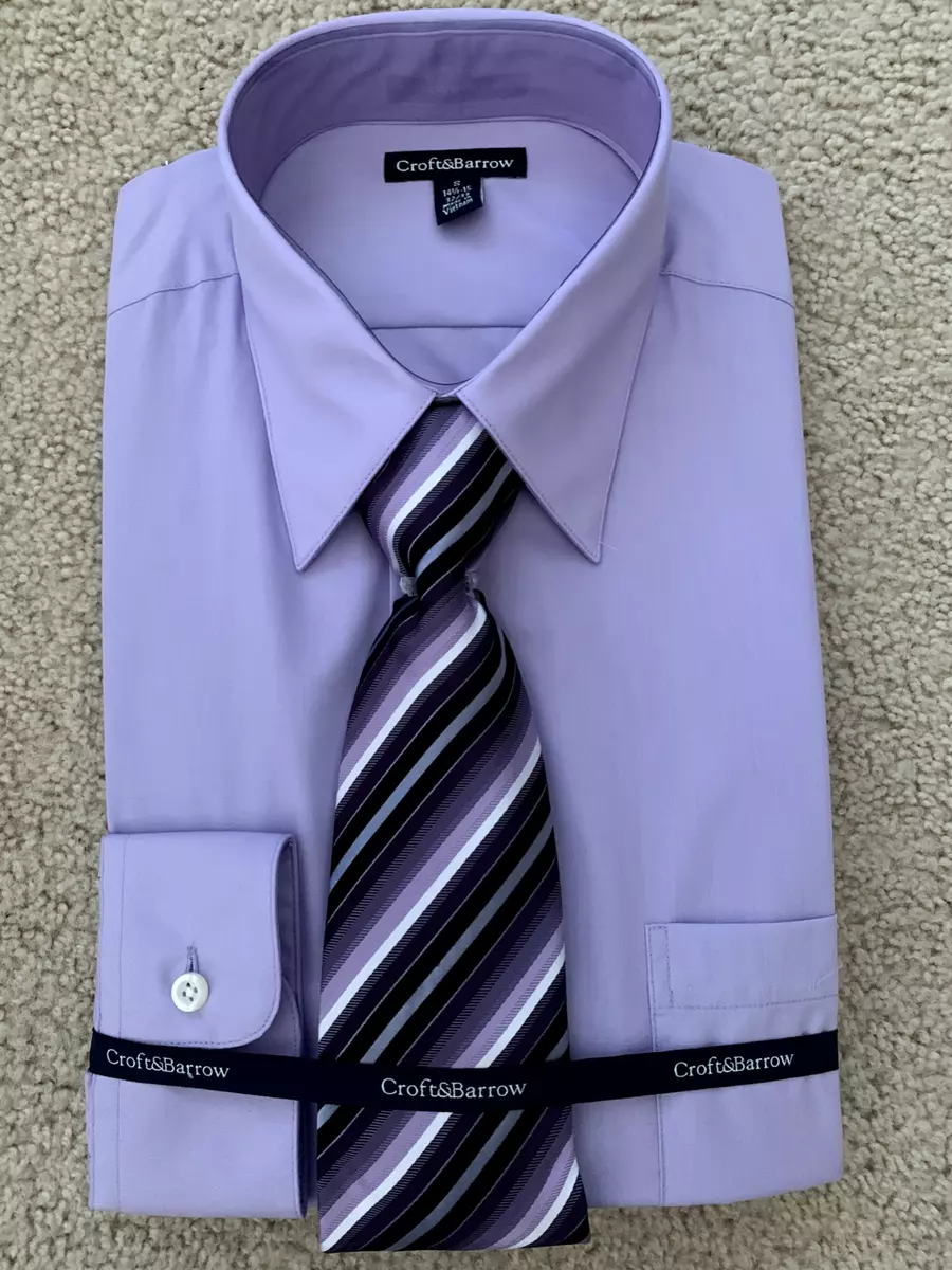New Mens Croft Barrow Purple Dress Shirt Tie Set size small