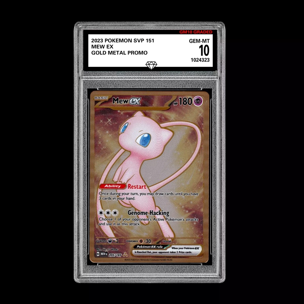 Graded 10 Pokemon 151 Mew EX #205/165 Gold Metal Ultra Premium