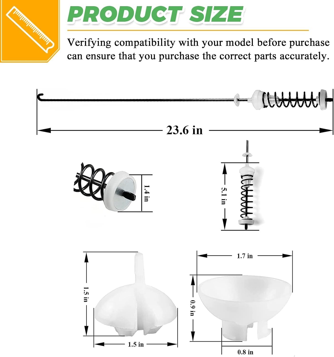 Premium Washer Suspension Rods Kit Whirlpool, Kenmore, Maytag 4 pcs