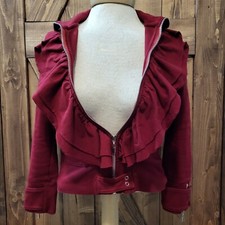 Cropped Zip Up Embellished Jacket Solid Burgundy Sx S