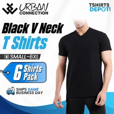 Pack of 6 Shirts | Black V-Neck T-Shirt | Urban Connection | Size: Small - 6XL