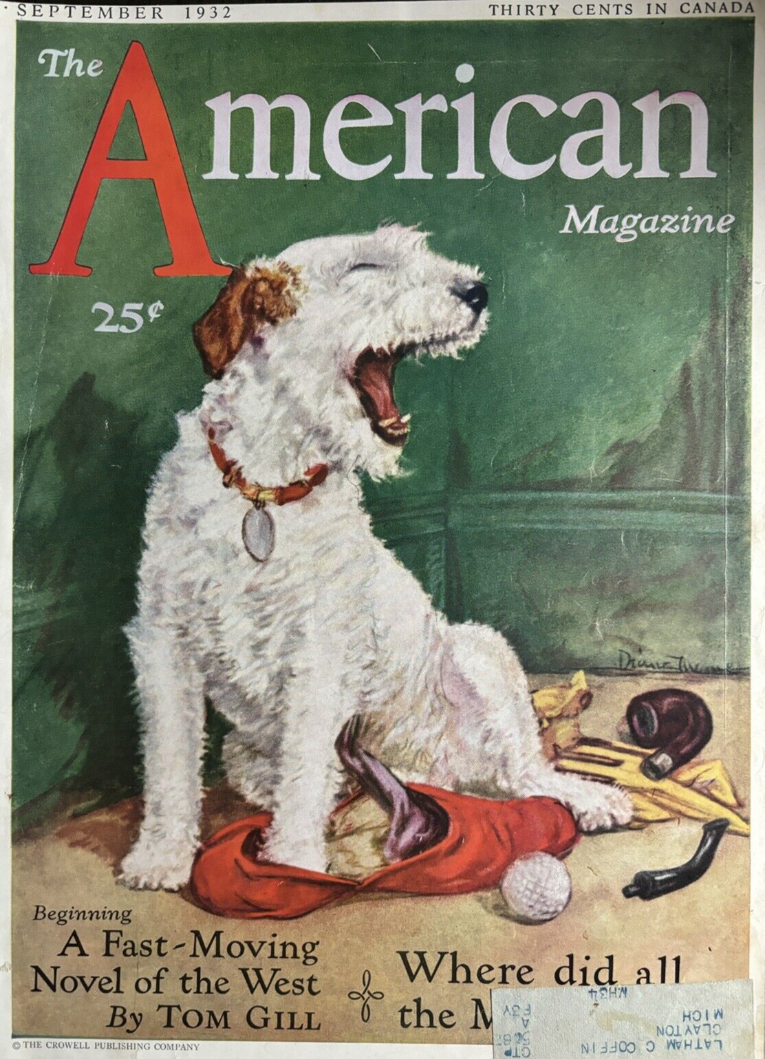 SAOLA The American Magazine Original Cover Only Dog Slipper Golf Pipe September 1932