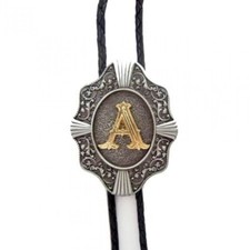 Western Bolo Tie With Letter A, 24 Ct Gold Plating, Bolotie