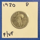 1920 Philadelphia Mint US Silver Coin Standing Liberty Quarter VF