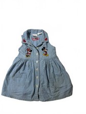 90s Cotton Denim Embroidered The Disney Store Mickey and Minnie Dress Sz 3T