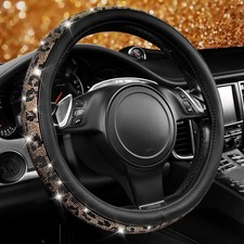 Bling Diamond Steering Wheel Cover For Suvs Vans Cars 14.5-15 Gold Leopard