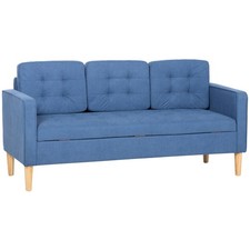 HOMCOM Modern 3 Seater Sofa with Hidden Storage and Rubber Wood Legs, Blue