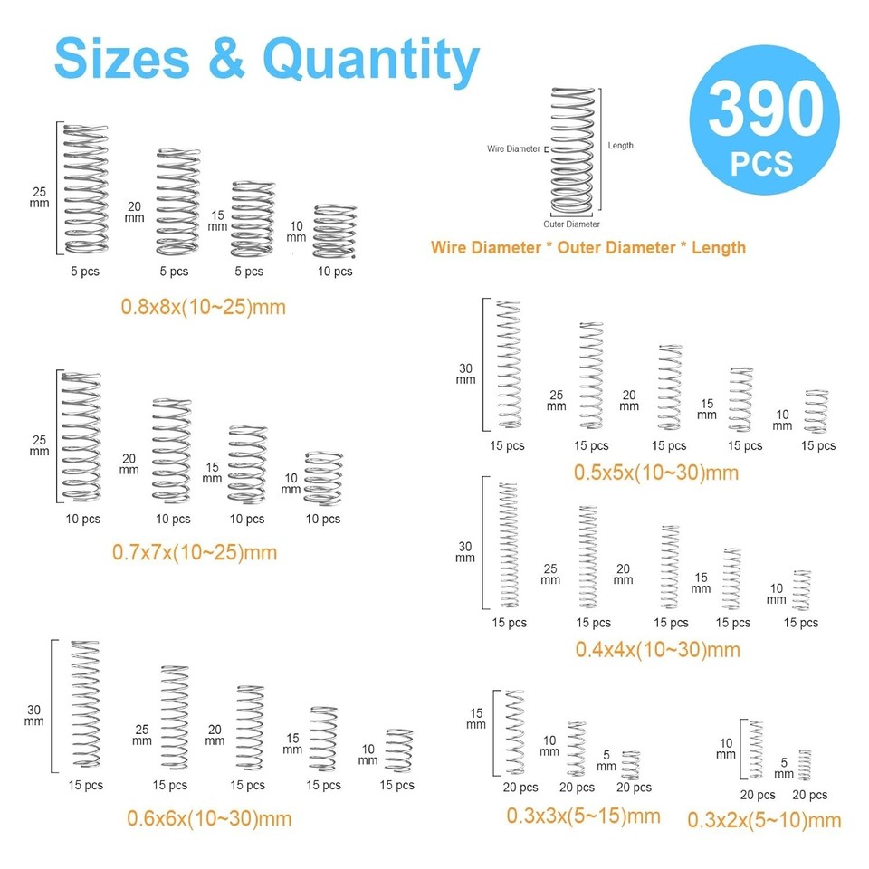99PCS Extension Spring Assortment Kit, 12 Sizes Small Tension Springs ...