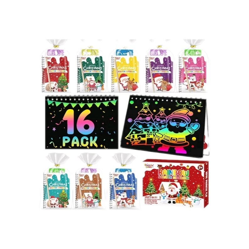 Pacote com 16 cadernos de arte de arranhão arco-íris de Natal a granel para crianças - Imagem 4 de 4