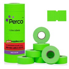 Perco 1 Line Fluorescent Green Labels - 8 Rolls, 1 Sleeve, 