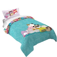 Squishmallows Kids 2 Piece Teal Blue Reversible Comforter and Pillowcase set