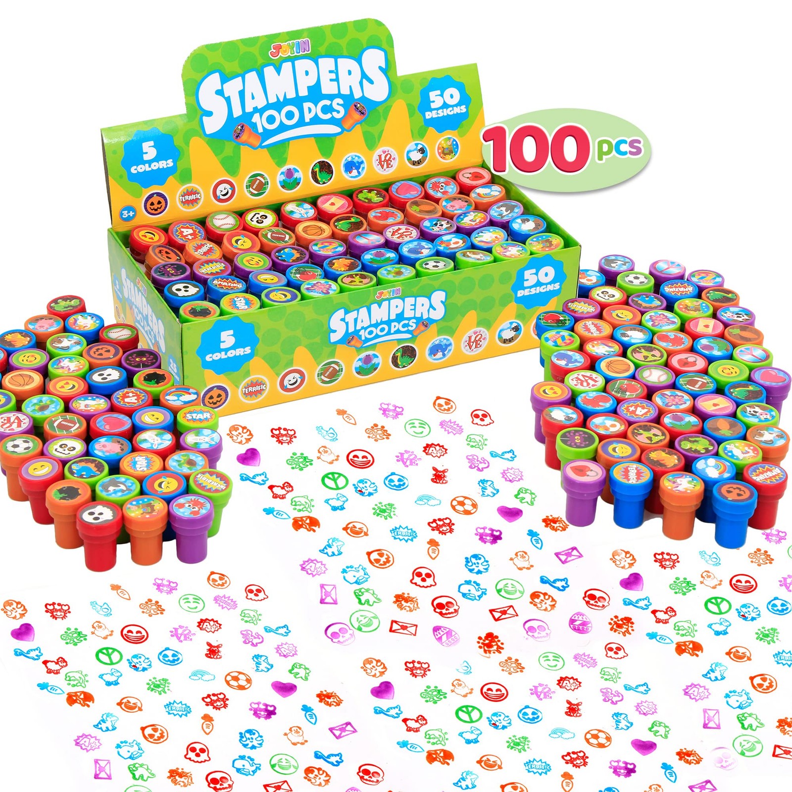 JOYIN 100 stampini stamper assortiti per bambini stampino auto-inchiostro in 50