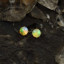 Solid 925 Sterling Silber Ohrstecker Original Opal Rund Gem Damen Einfach 5mm