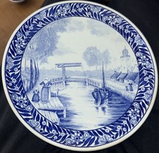 Vintage Wandteller BochFr&egrave;res Delfts Holl&auml;ndische Landschaft Zugbr&uuml;cke|Blau Wei&szlig;