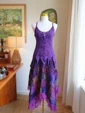 Handmade Nepal Botanical Dyed Boho Patchwork Dress Ethnic Festival One Size