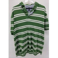Tommy Hilfiger Polo Shirt Mens XL Green White Striped Classic Fit Short Sleeve
