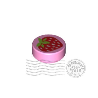 1x LEGO 98138pb015 Tile Decorated (Strawberry) 1x1 Bright Pink