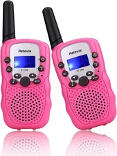 Retevis RT-388 Kids Walkie Talkie, 22 Channel LCD Flashlight, (Pink, 2-Pack)