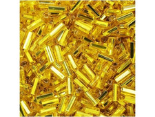 Preciosa Czech Glass Bugle Beads 24 Grams Yellow Silver Lined, 2