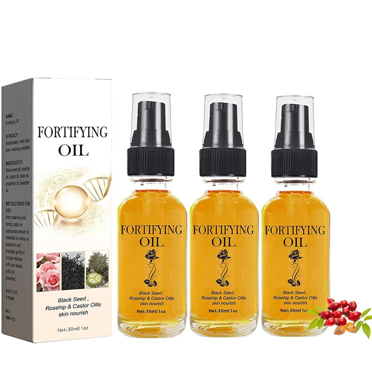 3Pcs Rosehip Oil, Castor Oil Black Seed Oils Rosehip Face Se