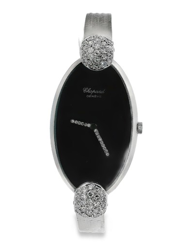 Chopard Classic 18k White Gold & Diamond Onyx Dial Ladies Vintage Watch
