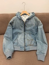 Louis Vuitton Washed Denim Zip Up Hooded Jack...