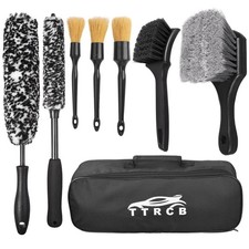 8Pcs Wheel & Tire Brush Kit Car Detailing Cleaning Soft Hard Scrubber Black