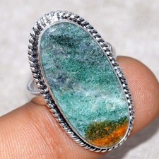925 Silver Plated Green Aventurine Ring US 8.5 Promise Gift Most Beautiful GW