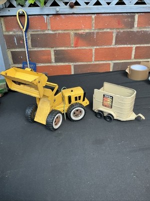 Oldtimer Tonka Canada Knickgelenkter Frontlader 70er Jahre groß 24cm - und Anhänger