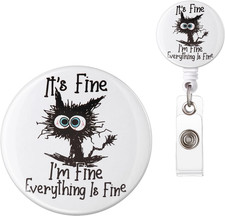 Nurse Badge Reel, Funny ID Badge Clip, Cute Badge Holder, This Is Fine Cat Badge