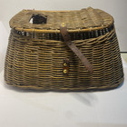 Vtg Fishermen's Lg Creel Wicker Basket Leather Straps