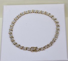 9k Yellow gold .5ct Diamond Tennis Ladies Bracelet 7.5” Hallmarked 375 6.7 Grams