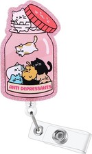 Anti Depressants Funny Cat Nurse Badge Reel, Cute Pink Retractable ID Card Ba...